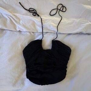 Zara Black Ruched Halter Crop Top